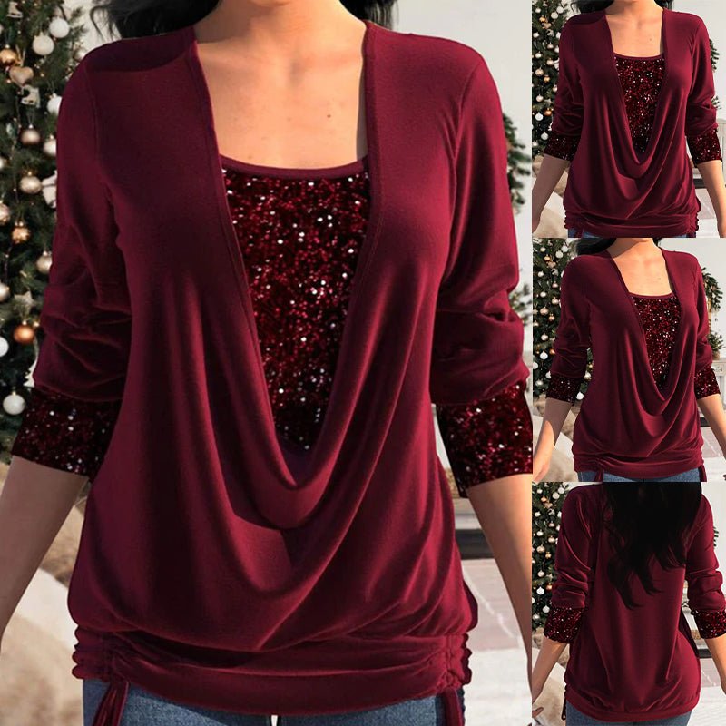 Chemisier Femme Chic à Manches Longues avec Paillettes 0