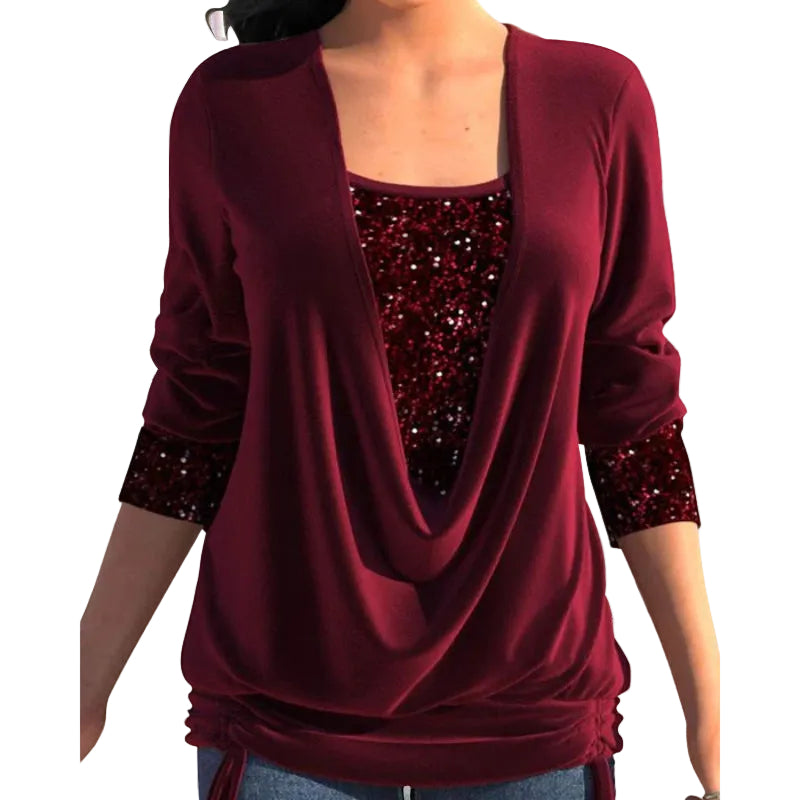 Chemisier Femme Chic à Manches Longues avec Paillettes 1