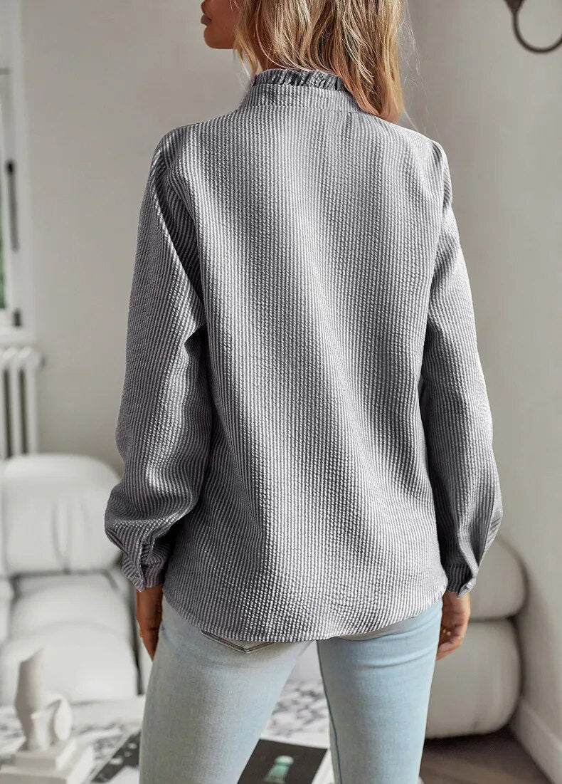 Chemisier Femme Chic à Manches Longues en Tissu Doux avec Volants 5