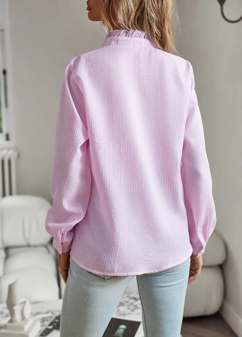 Chemisier Femme Chic à Manches Longues en Tissu Doux avec Volants 6