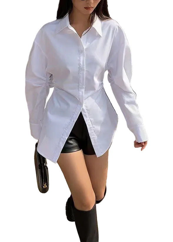 Chemisier Femme Col Peter Pan Manches Longues Classique 0