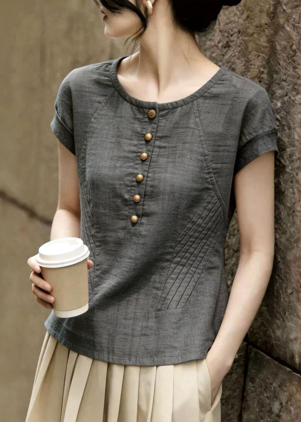 Chemisier Femme Col Rond Coupe Ample Été 4