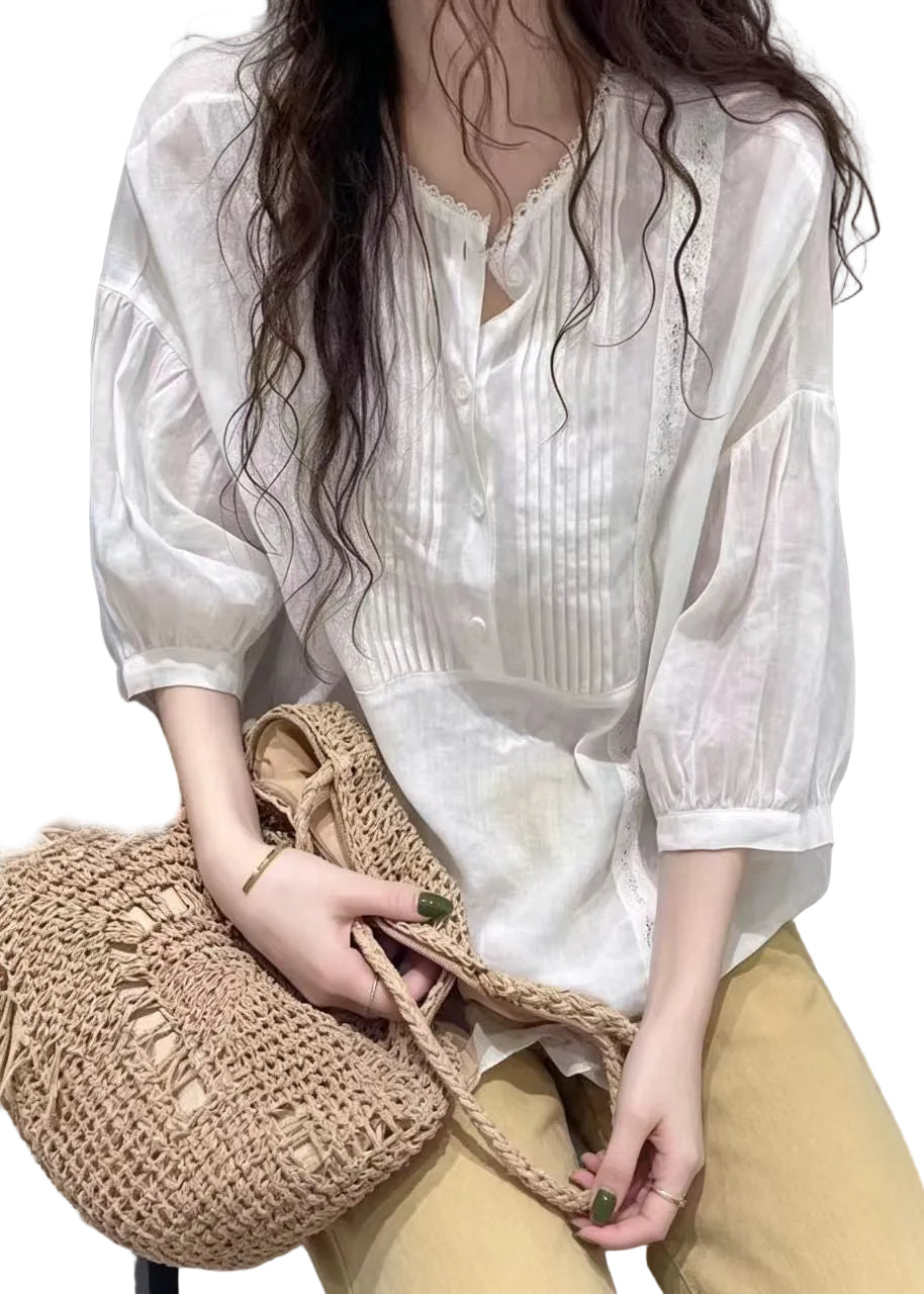 Chemisier Femme Demi-Manches Style Froissé 0