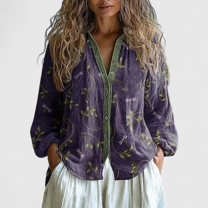 Chemisier Femme Imprimé Feuilles Chic 0