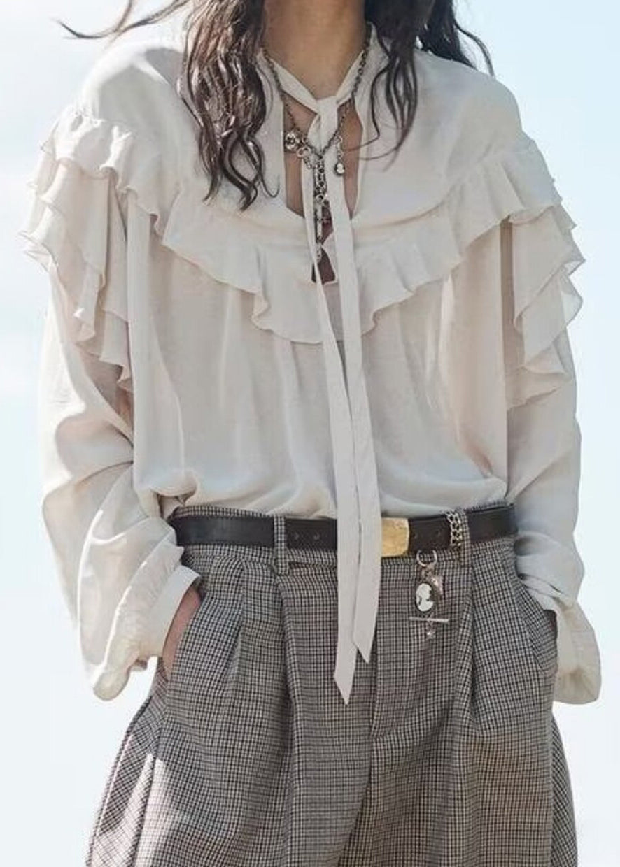 Chemisier Femme Oversize à Volants et Lacets Manches Longues 1