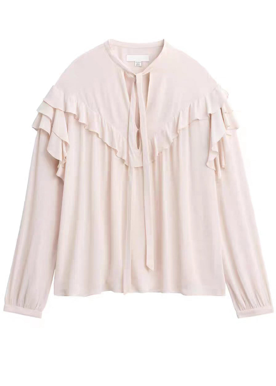 Chemisier Femme Oversize à Volants et Lacets Manches Longues 4