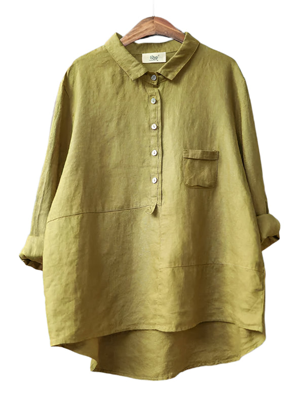 Chemisier Femme en Lin à Manches Longues 0