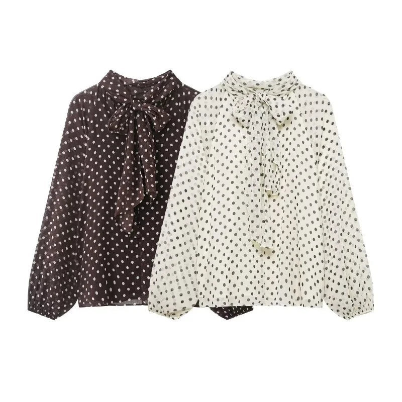 Chemisier à Pois Femme avec Manches Lanternes 0