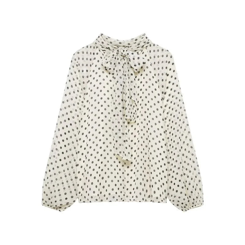 Chemisier à Pois Femme avec Manches Lanternes 1