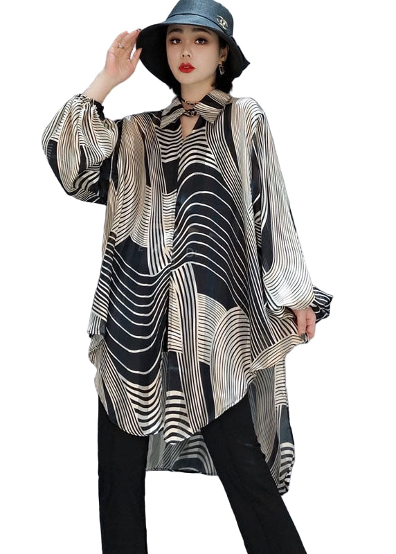 Chemisier à Rayures en Chiffon pour Femme avec Design Bas Haut 0