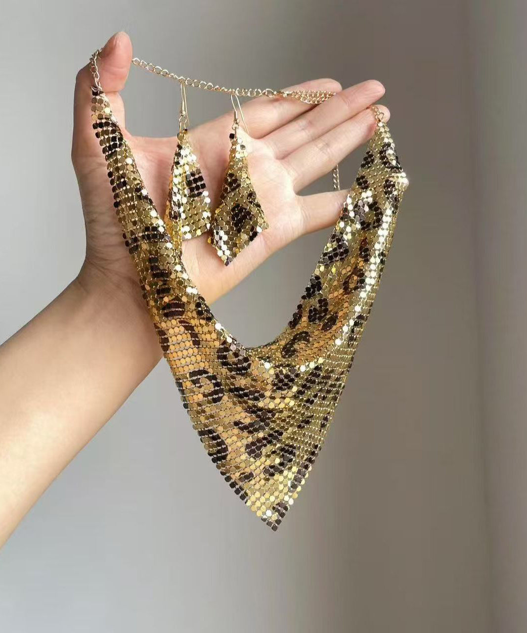 Collier Femme Moderne à Pendentif Triangulaire Léopard Ensemble 2 Pièces 3