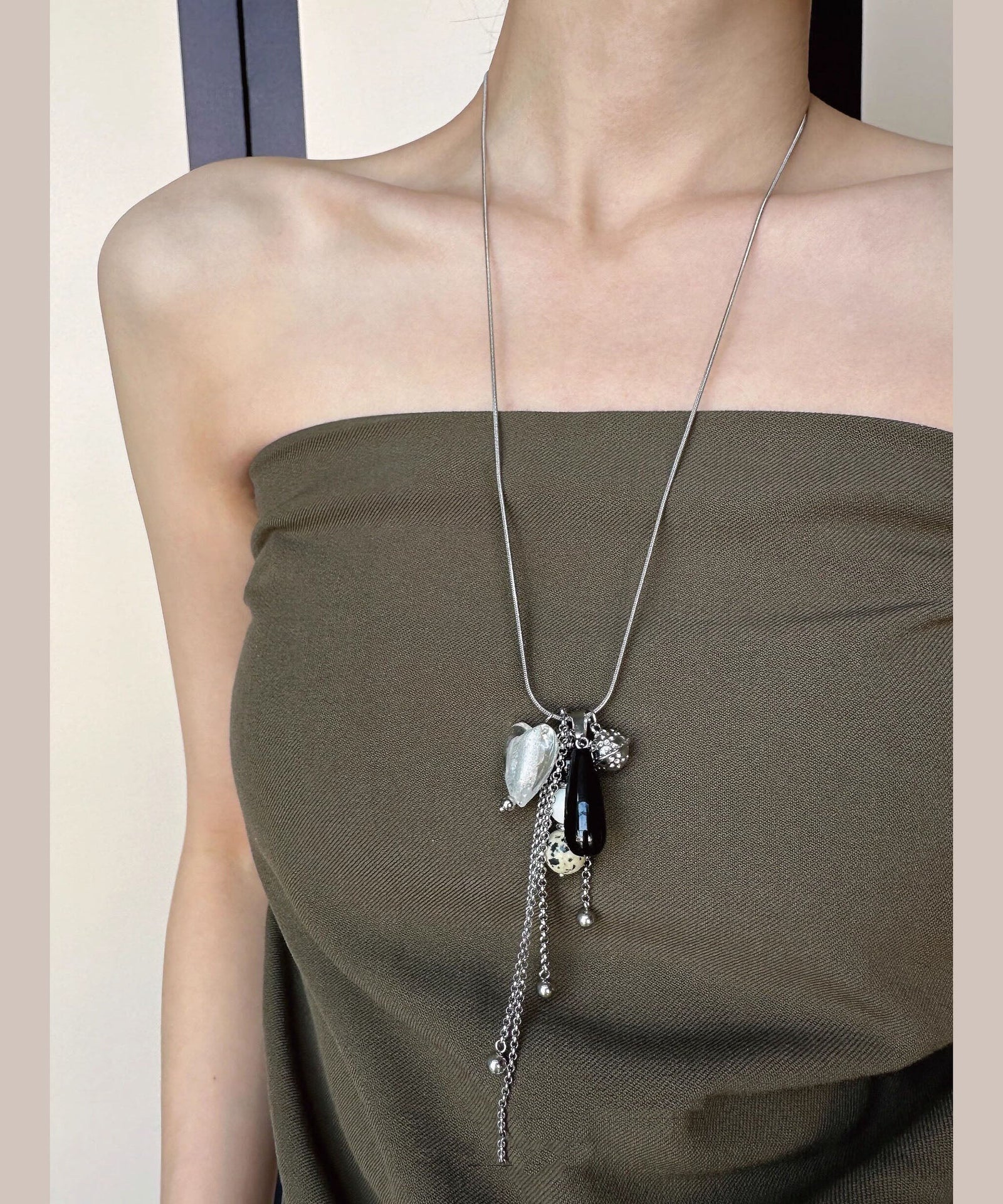 Collier Femme Pendentif Cœur Pierre Naturelle Style Original 1