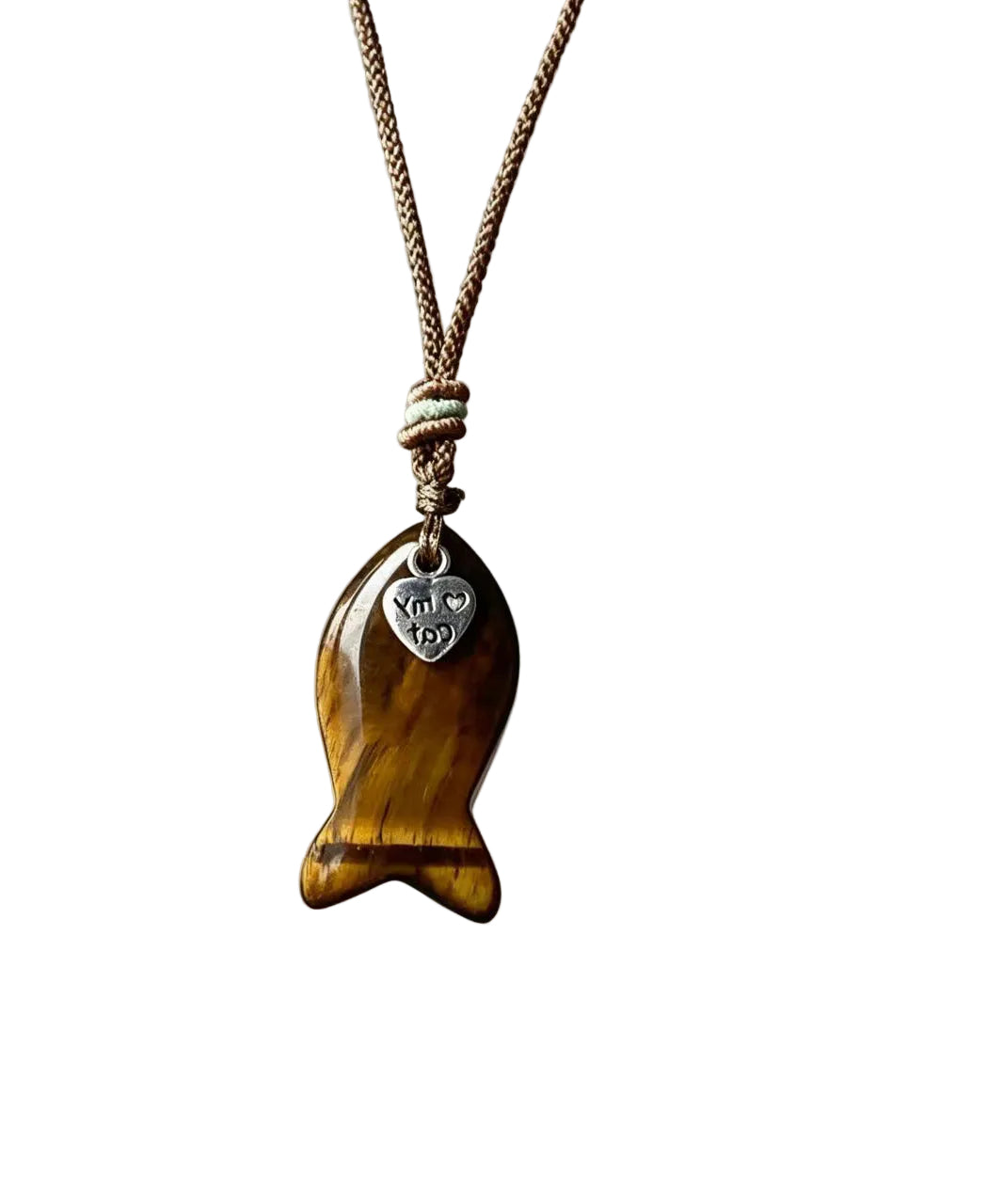 Collier Femme Pendentif Œil de Tigre et Poisson 0