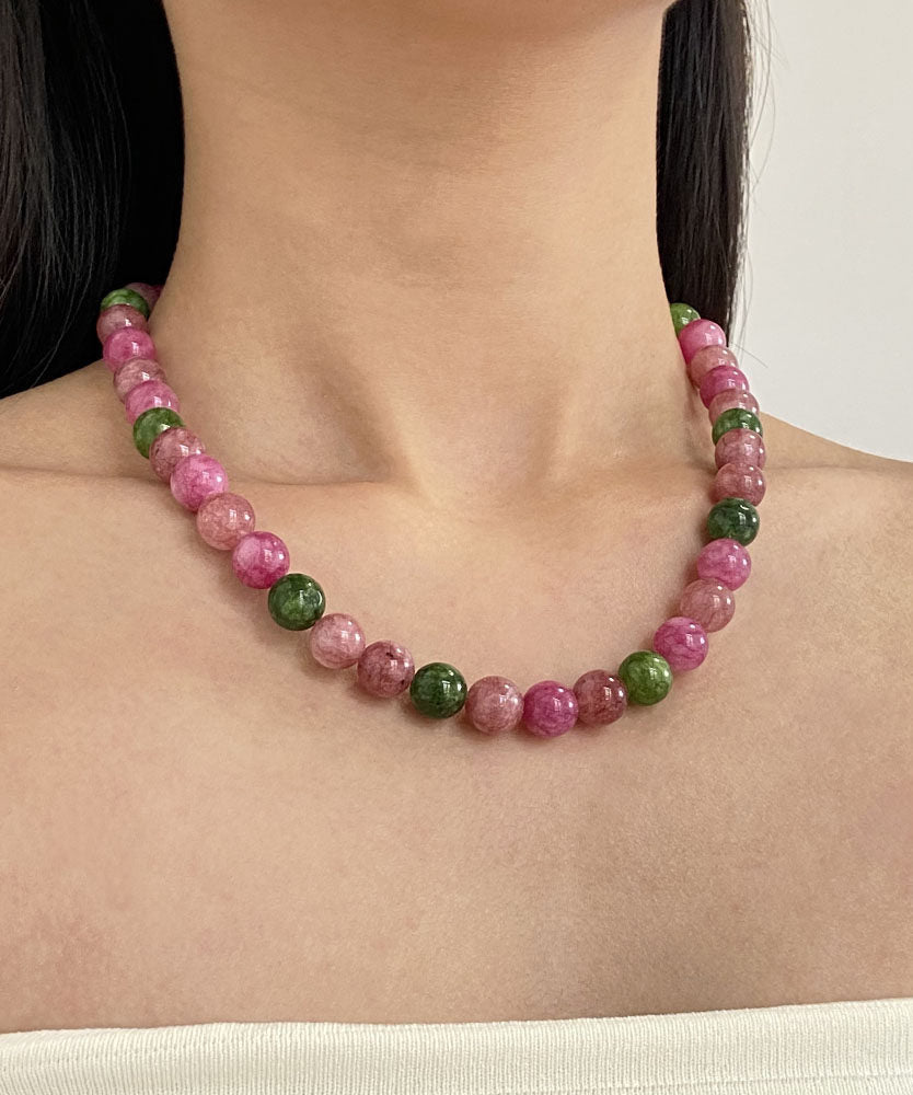 Collier Femme Perles Agate Style Chinois Arc-en-Ciel 0