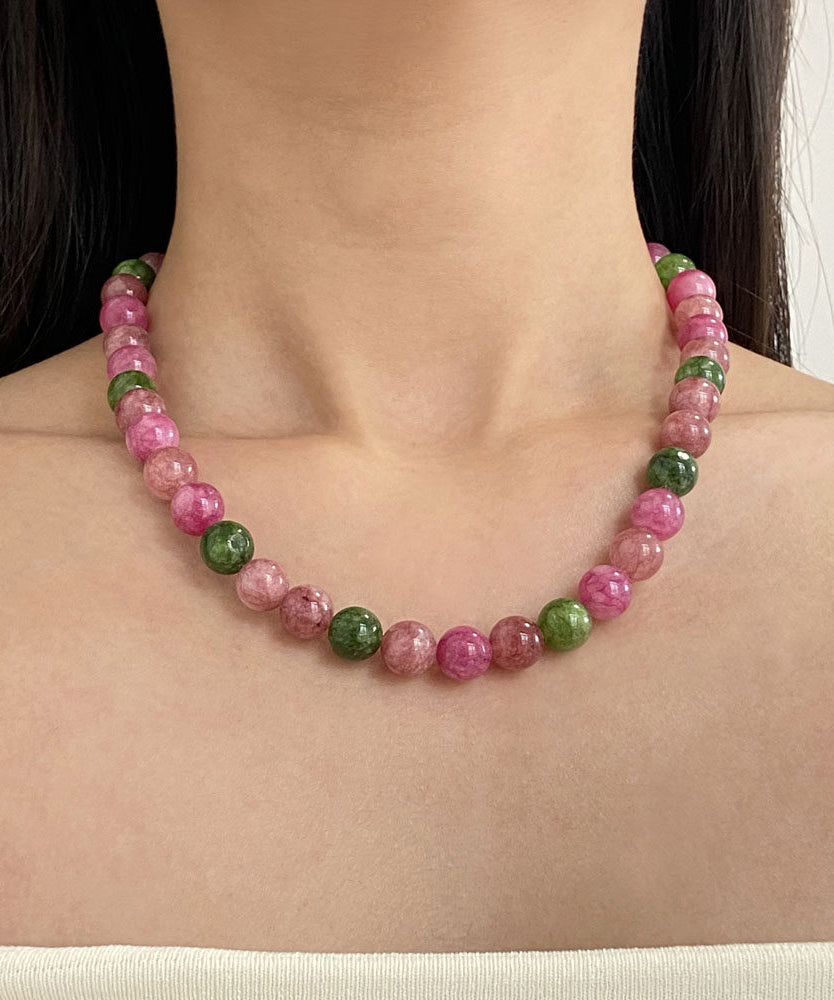Collier Femme Perles Agate Style Chinois Arc-en-Ciel 1