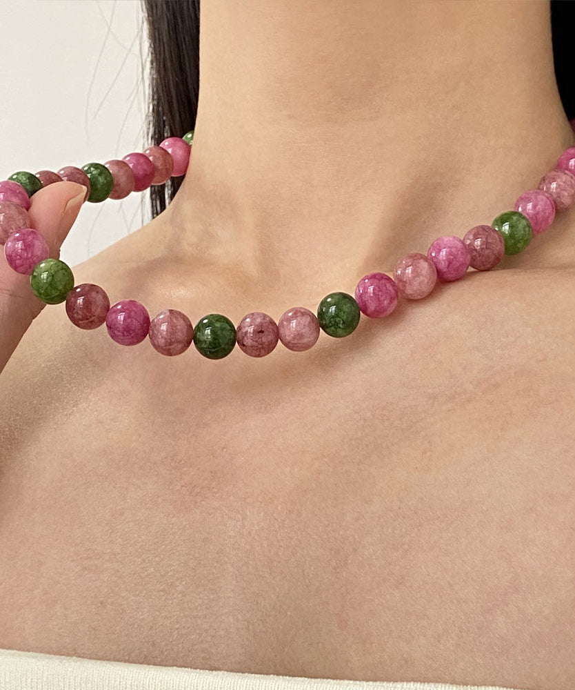 Collier Femme Perles Agate Style Chinois Arc-en-Ciel 4