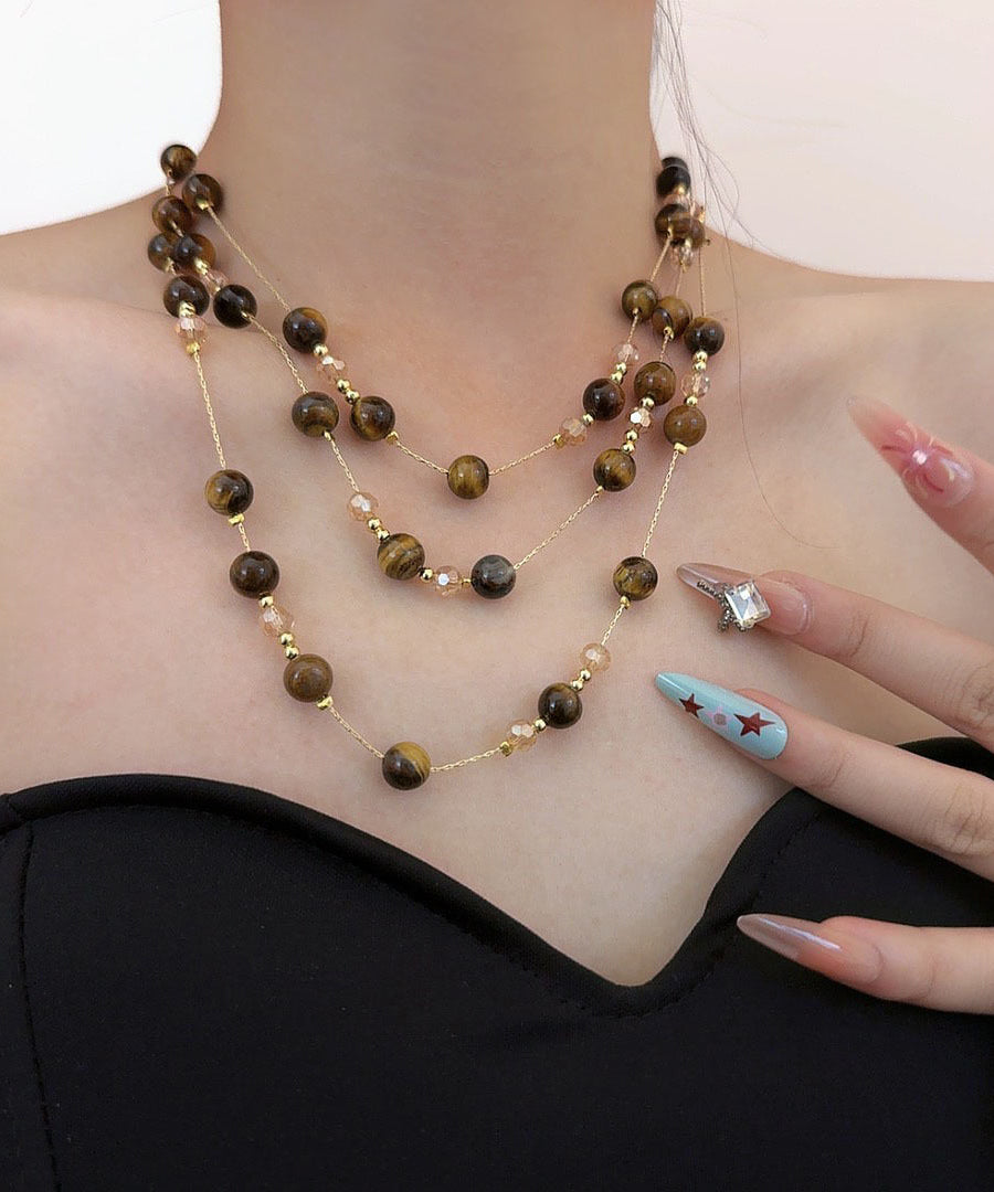 Collier Femme Perles Graduées Style Oeil de Tigre 1