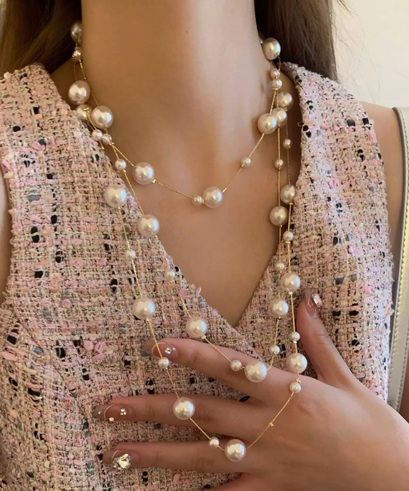 Collier Femme Perles Graduées avec Pampilles Style Cuivré 0