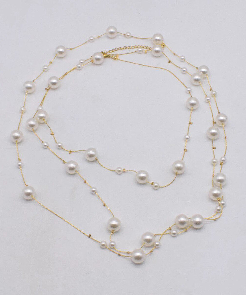 Collier Femme Perles Graduées avec Pampilles Style Cuivré 1