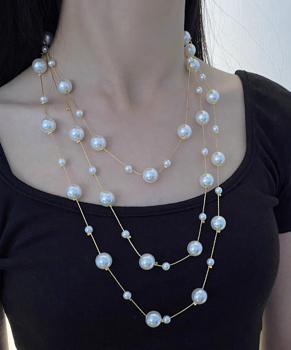 Collier Femme Perles Graduées avec Pampilles Style Cuivré 2
