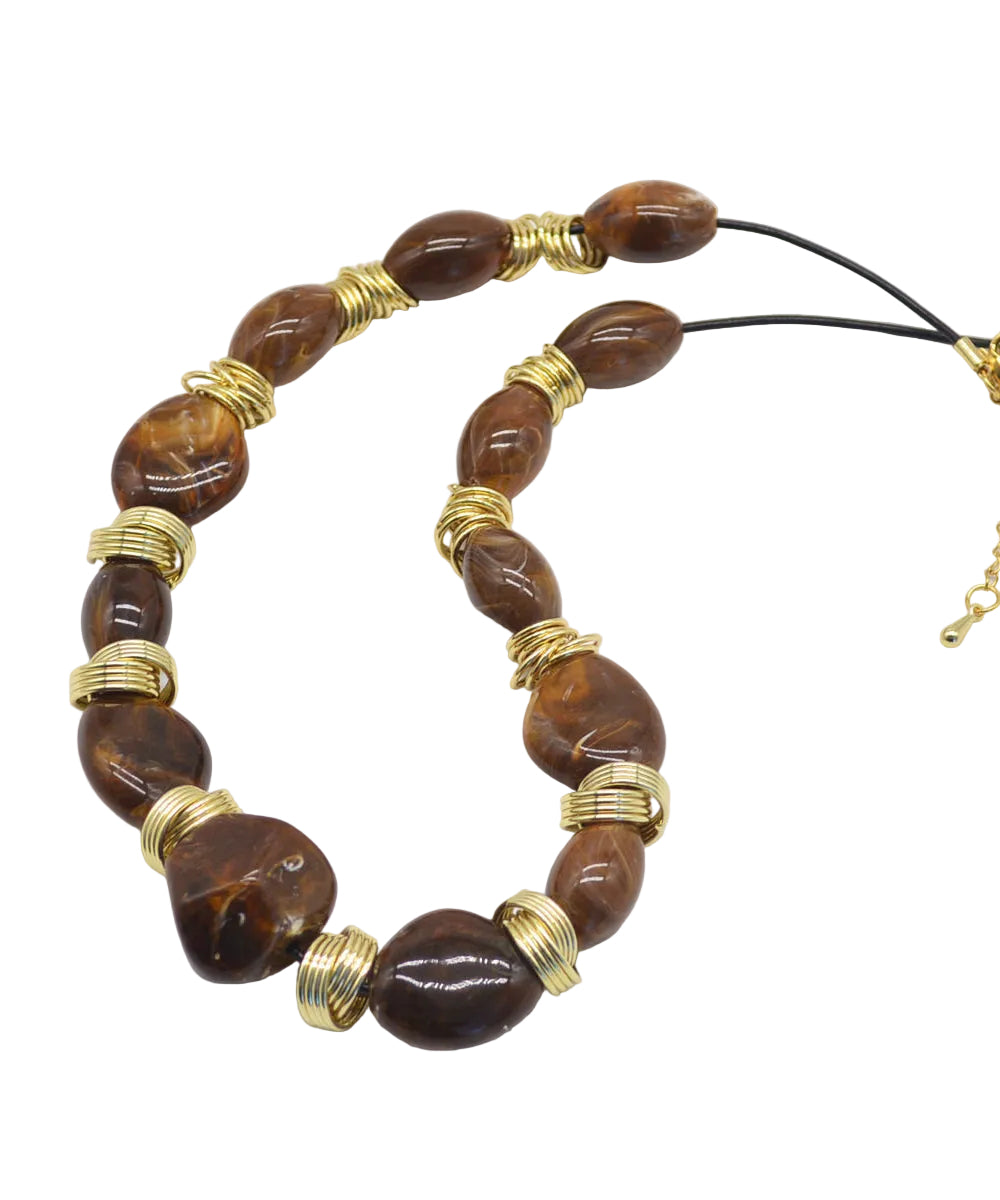 Collier Femme Style Boho Asymétrique Perles Métal Gris 1