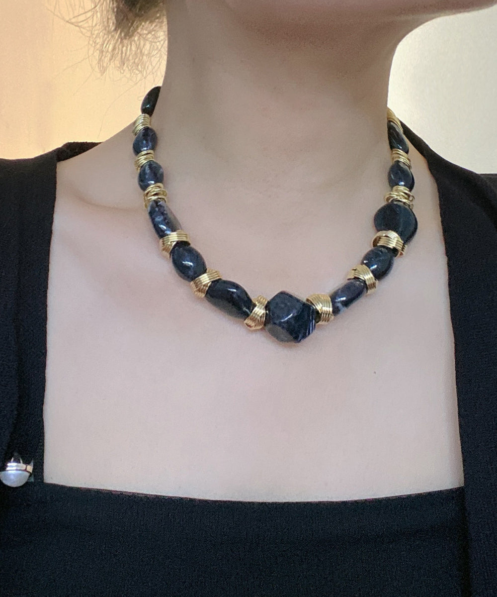 Collier Femme Style Boho Asymétrique Perles Métal Gris 2