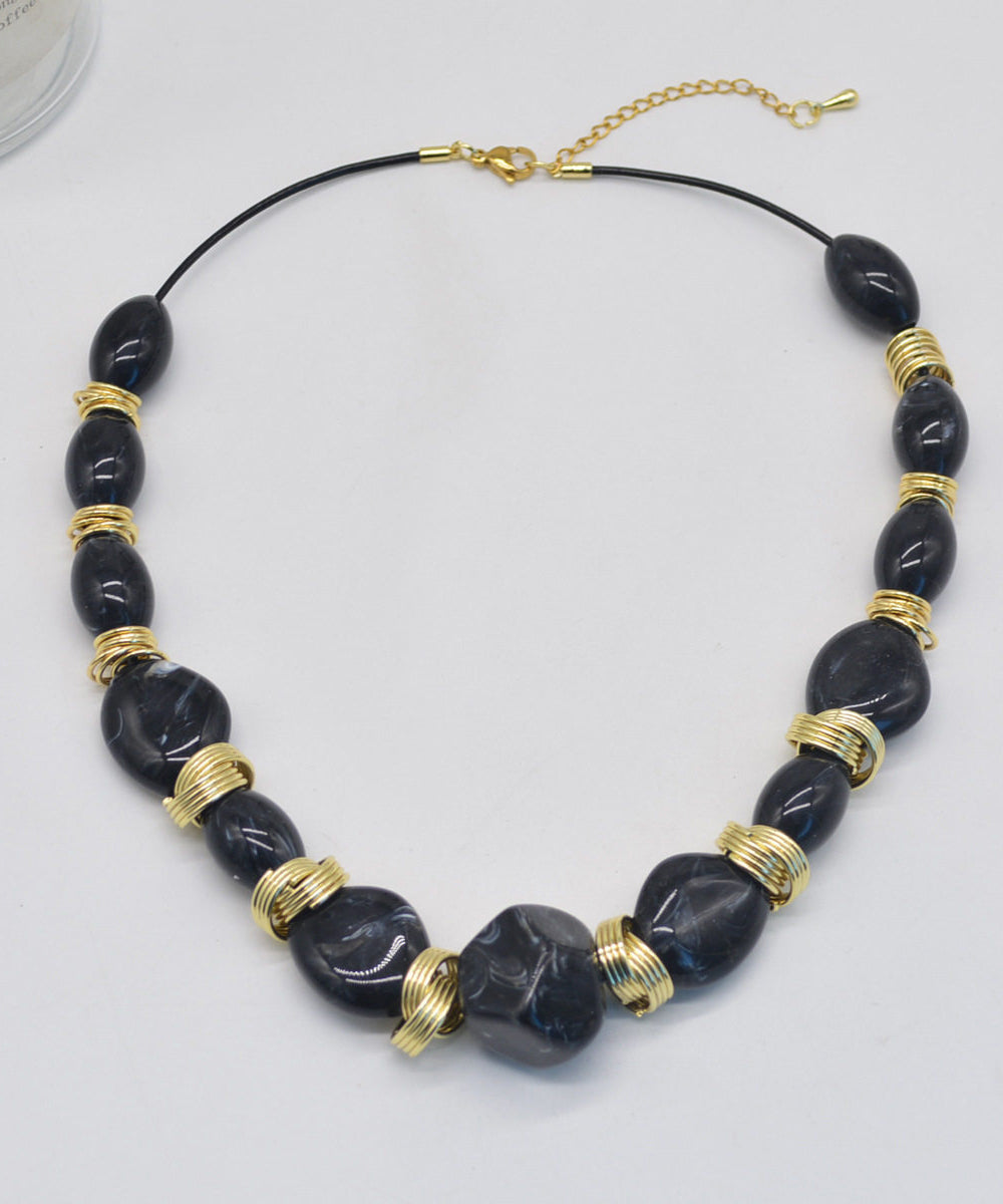 Collier Femme Style Boho Asymétrique Perles Métal Gris 3