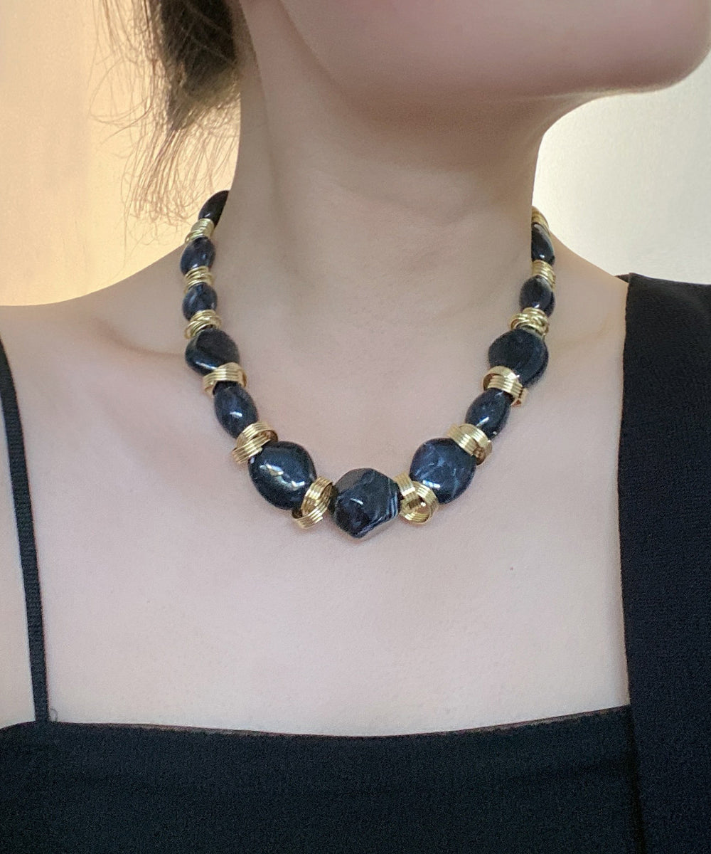 Collier Femme Style Boho Asymétrique Perles Métal Gris 4