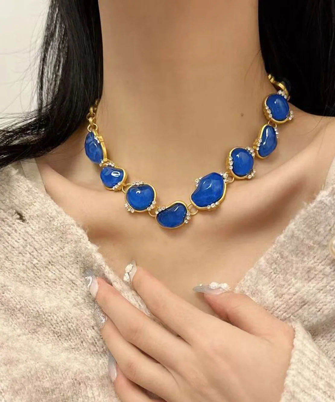Collier Femme Style Vintage avec Zircon Bleu 0