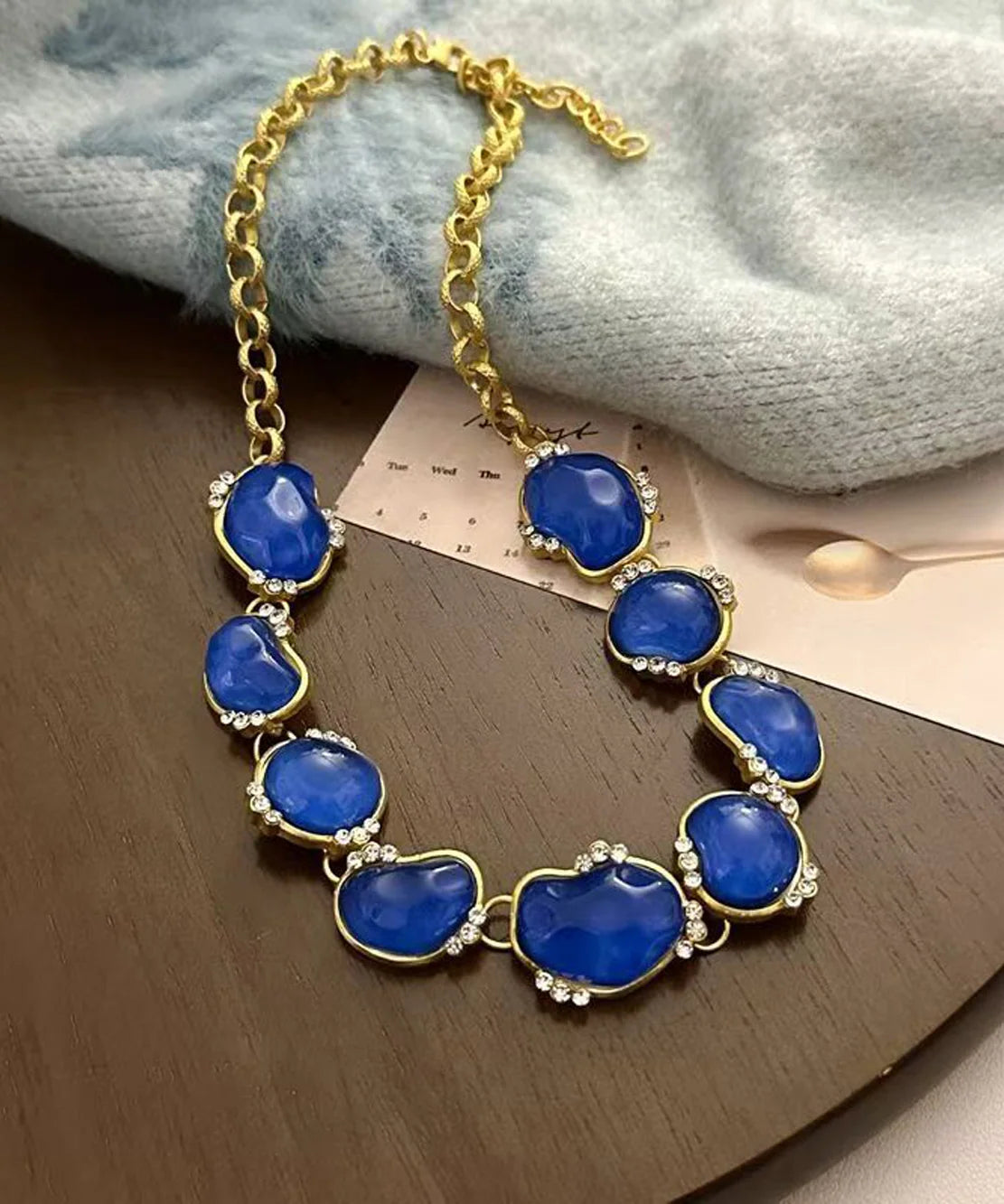 Collier Femme Style Vintage avec Zircon Bleu 1