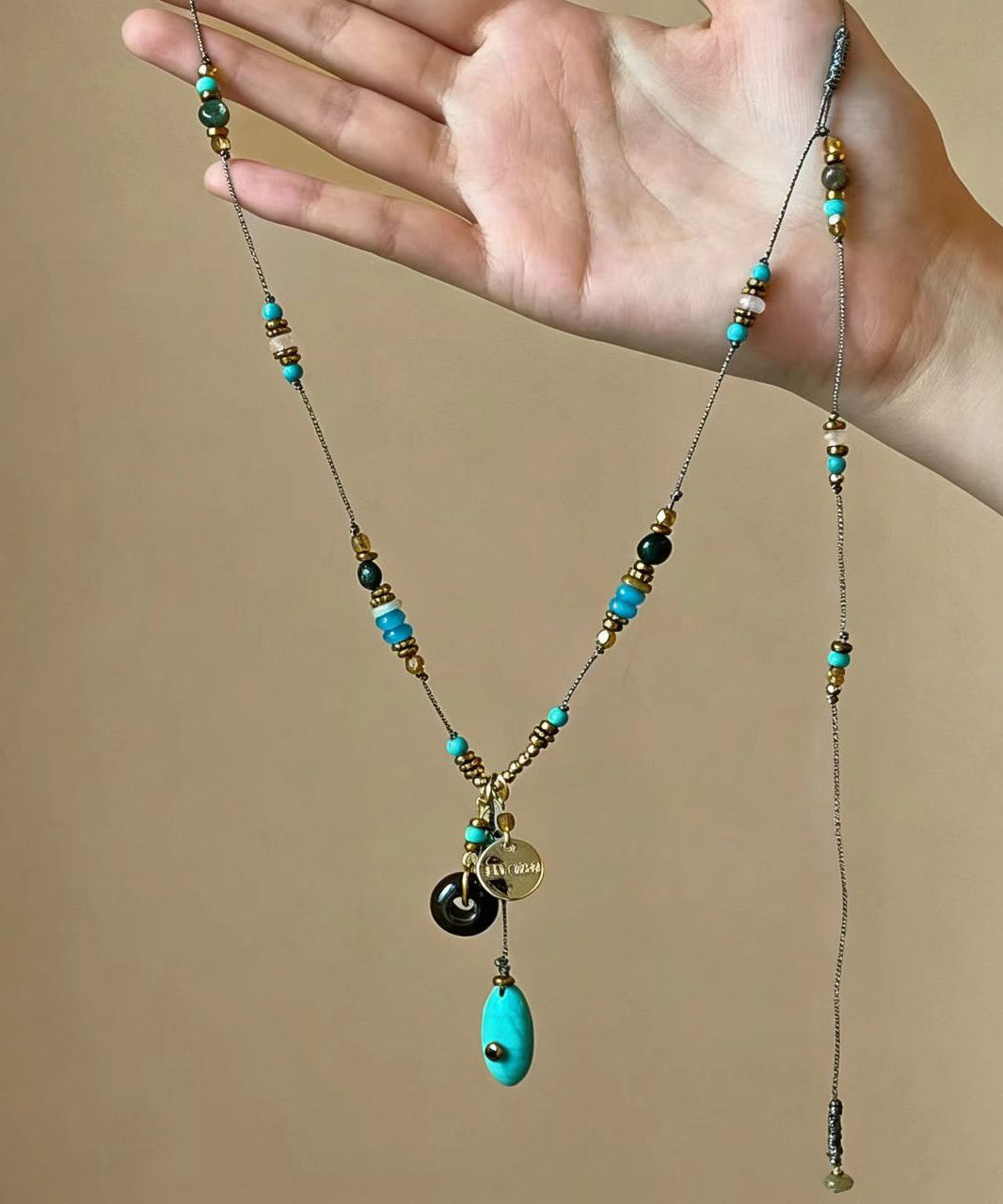 Collier Lariat Femme Style Boho avec Perles Turquoise 0