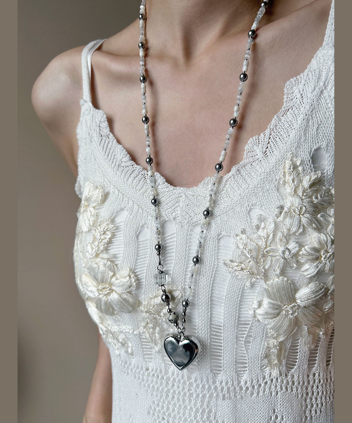 Collier Long Femme avec Pendentif Cœur Design Original 0