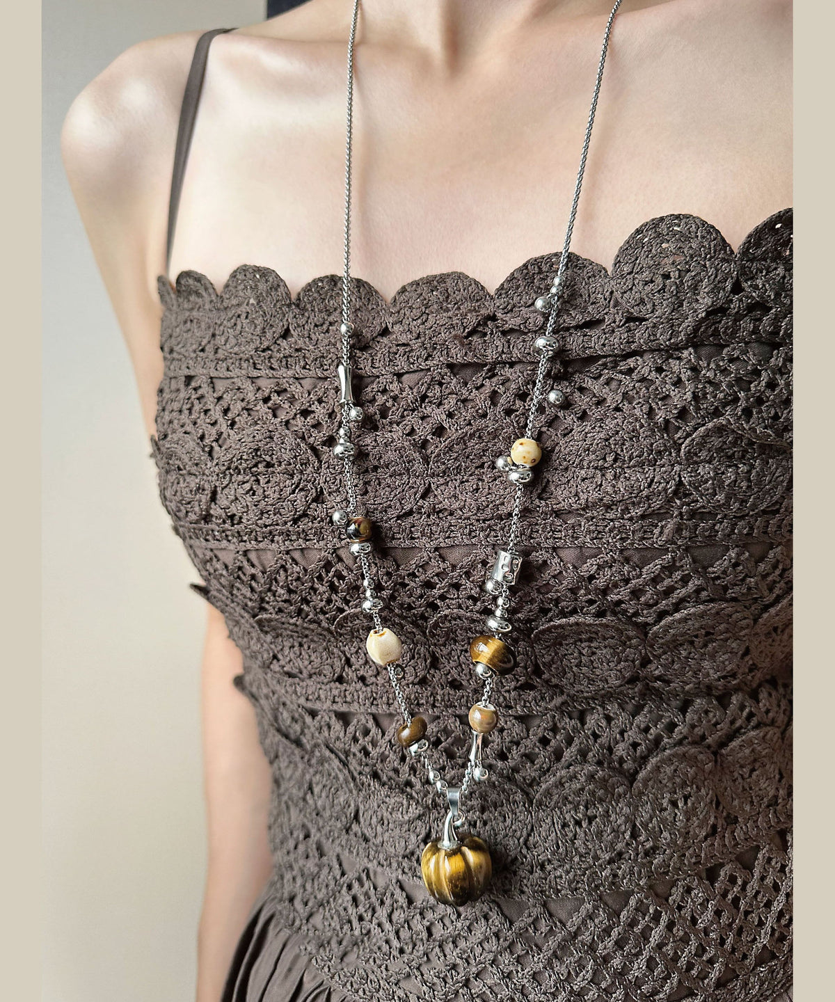 Collier long pour femme avec pendentif en pierre naturelle 0