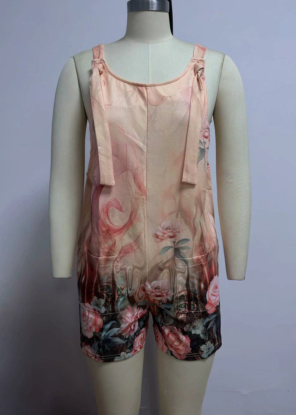 Combinaison Femme Ample Col Rond Sans Manches avec Poches Imprimées 4