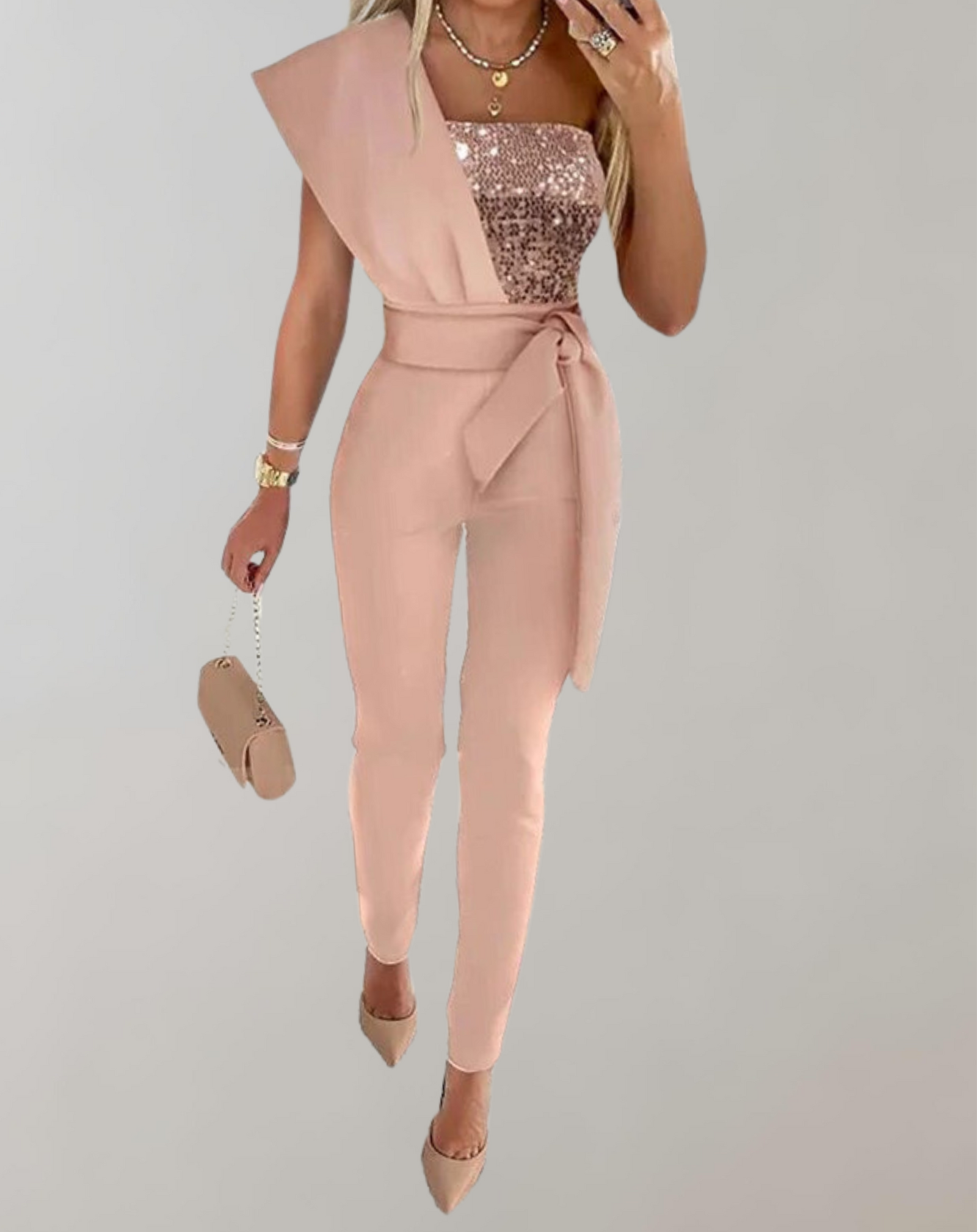 Combinaison Femme Chic avec Ceinture à Nœud 1