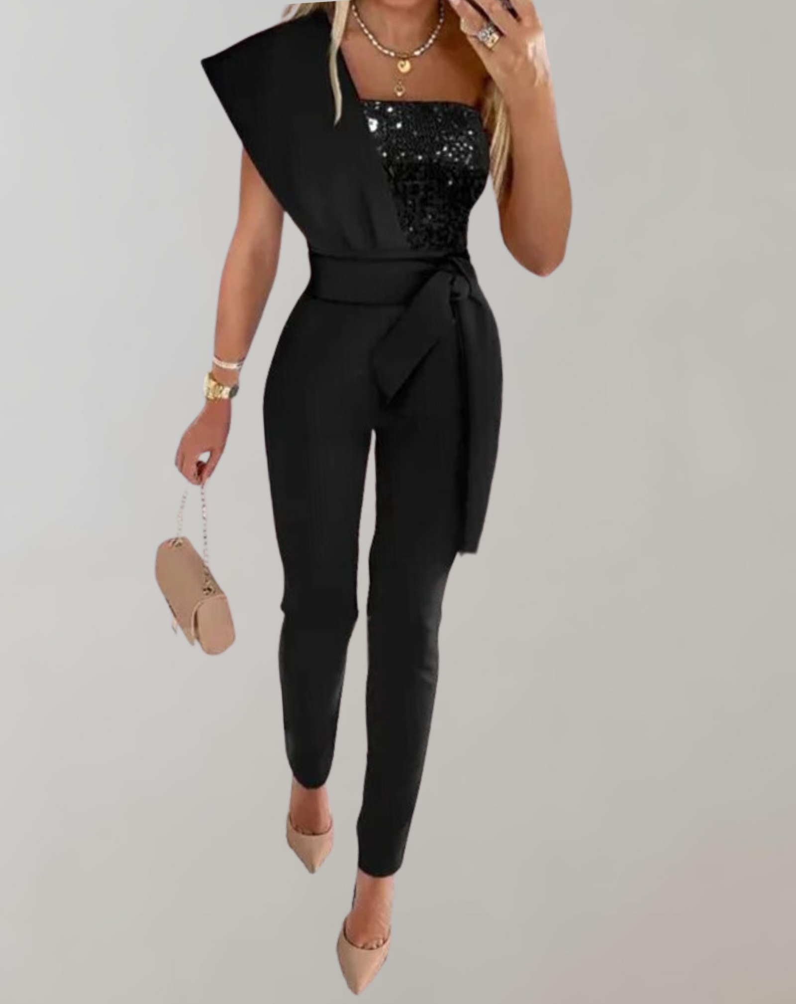 Combinaison Femme Chic avec Ceinture à Nœud 2