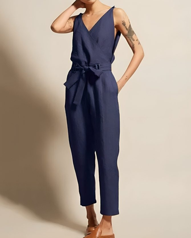 Combinaison Femme Lin Drapée Élégante