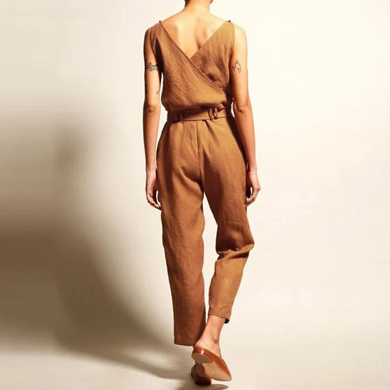 Combinaison Femme Lin Drapée Élégante