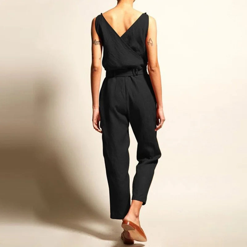 Combinaison Femme Lin Drapée Élégante