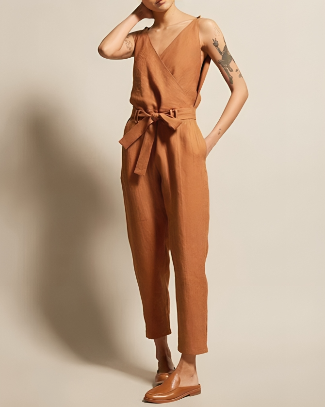 Combinaison Femme Lin Drapée Élégante