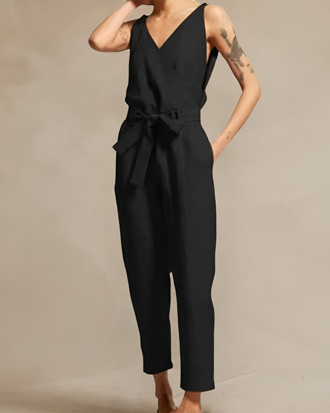 Combinaison Femme Lin Drapée Élégante