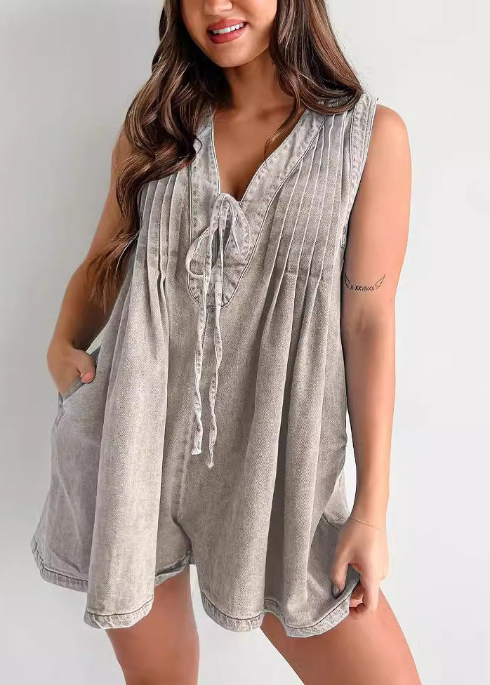 Combinaison Femme Sans Manches Col V à Lacets 2
