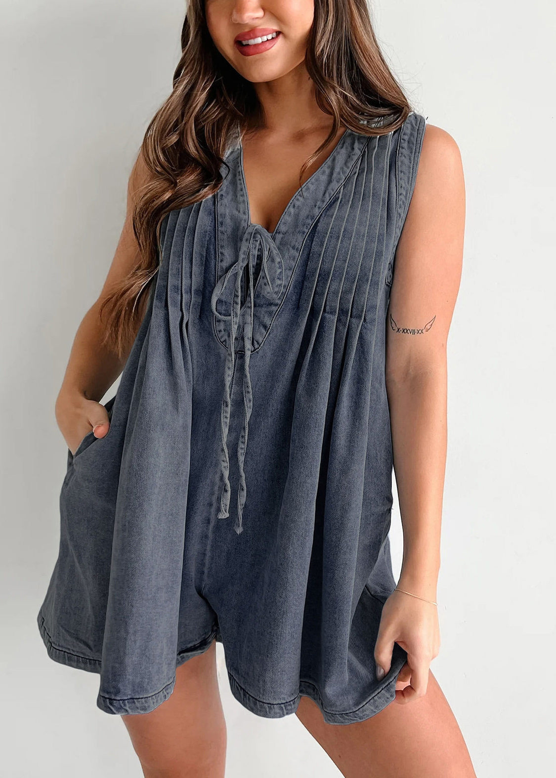 Combinaison Femme Sans Manches Col V à Lacets 3