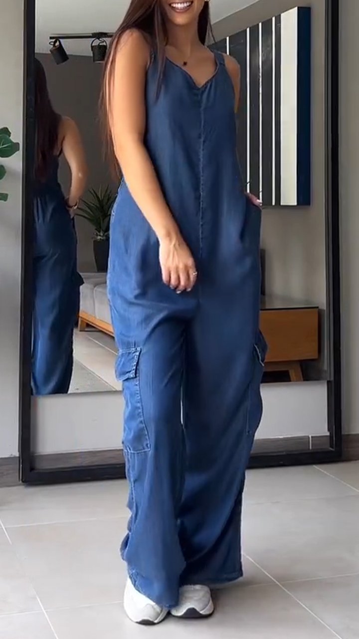 Combinaison en Jean Femme Style V-Haut Confortable