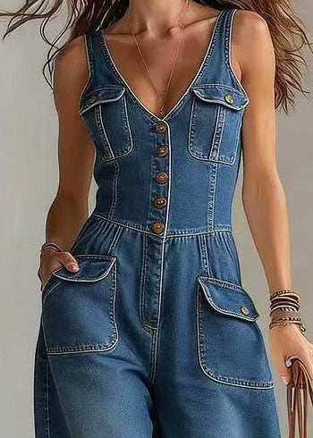 Combinaison pantalon droite femme style bohème avec poches surdimensionnées 4