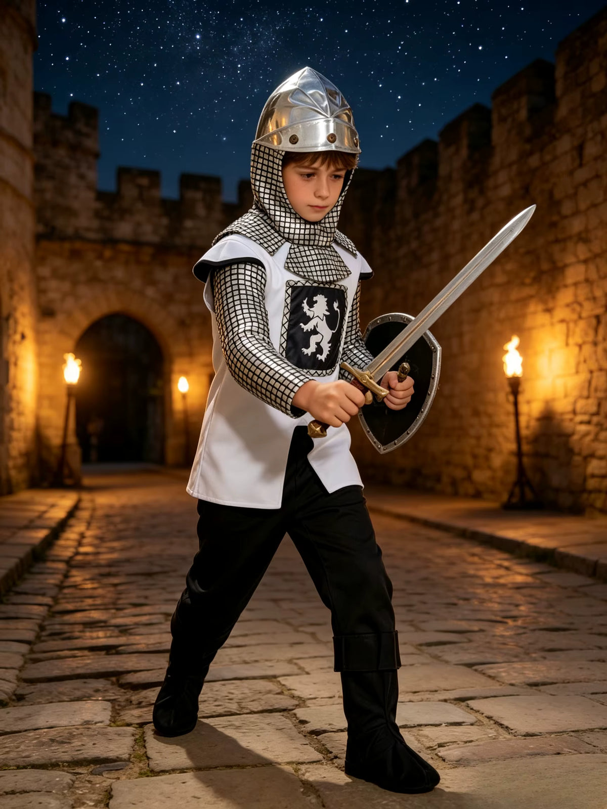 Costume Chevalier Médiéval Enfant avec Casque pour Fête à Thème 0
