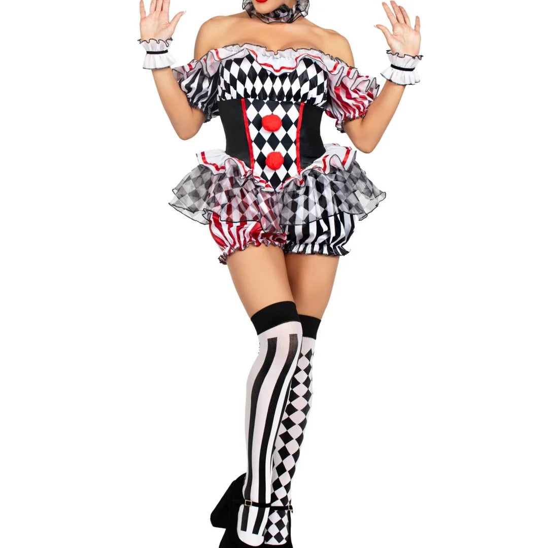 Costume de Clown Femme Épaules Dénudées Ensemble 5 Pièces 0