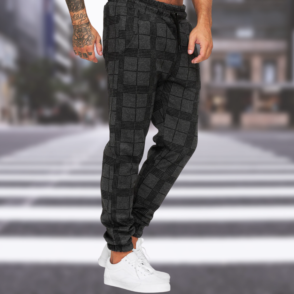 Pantalon Homme à Carreaux Élégant en Mélange de Coton-2