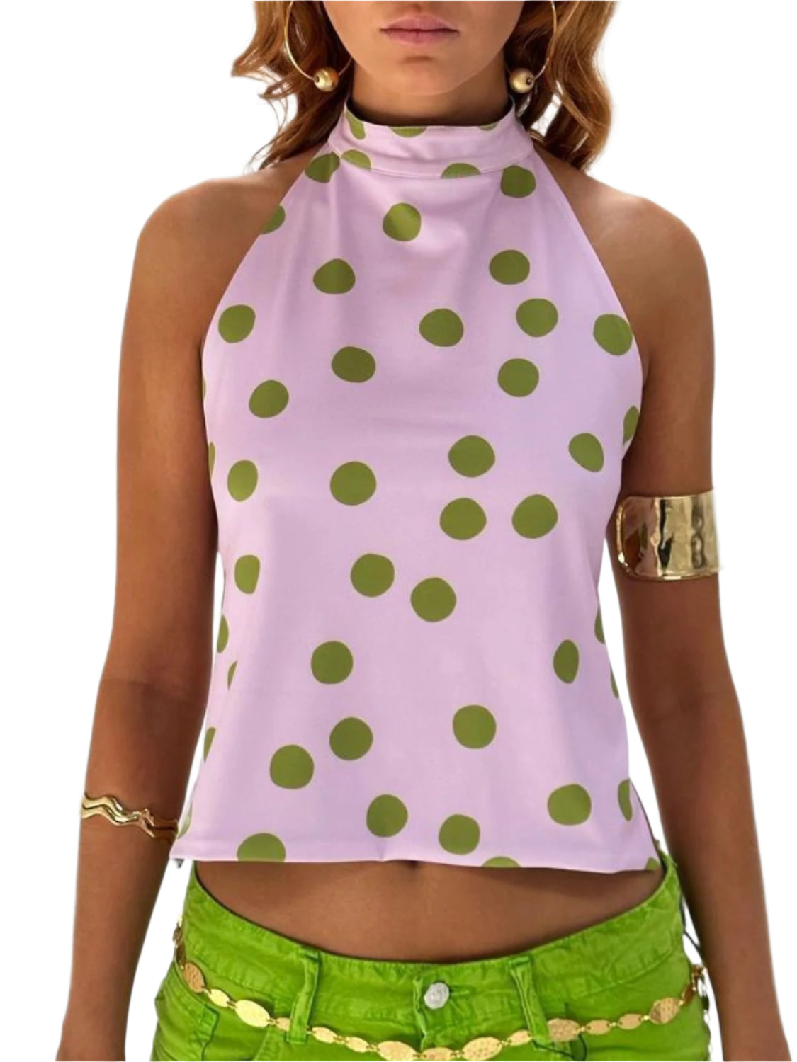 Débardeur Dos Nu Imprimé Femme Halter en Mélange Polyester Coton 0