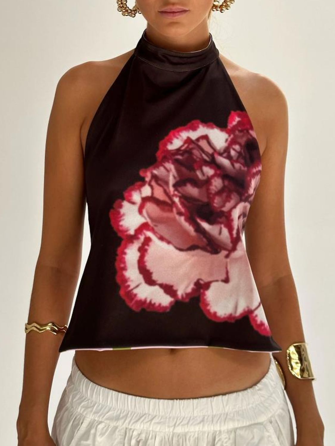 Débardeur Dos Nu Imprimé Femme Halter en Mélange Polyester Coton 11